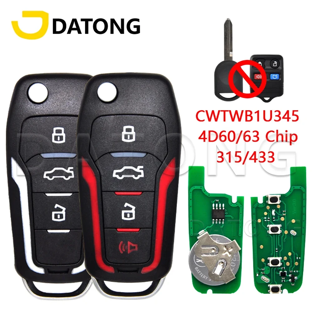 Datong World Car Remote Key Fit For Ford Focus Edge Explorer Escape Ranger Mustang Flex Mercury 315/433MHz CWTWB1U345 Flip Key