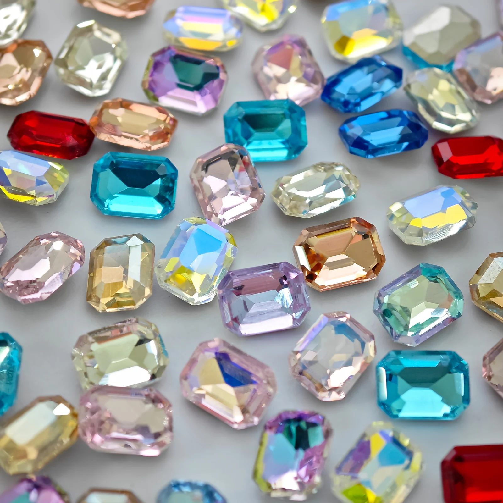 

50 Mixed Color Long Octagonal K9 Diamonds, Pointed Back Gemstones, 6*8Mm, Ultra-Bright Right-Angle