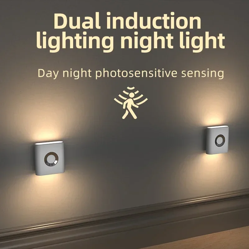 

Dual Head Body Sensor Night Light EU Plug 180° Wide Angle Lighting Corridor Staircase Bedside Lamp Installation Free