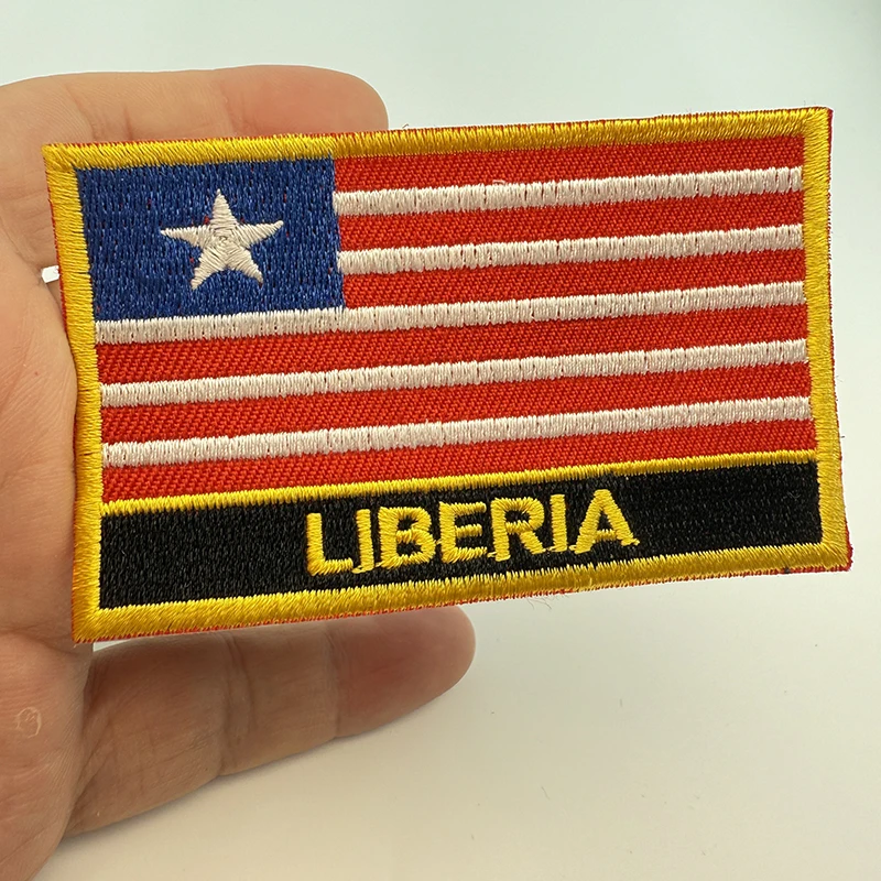 8*5cm Liberia Rectangle Shape Iron-on Saw on Flag Patch Embroidered Saw on Badges Patches for Clothing