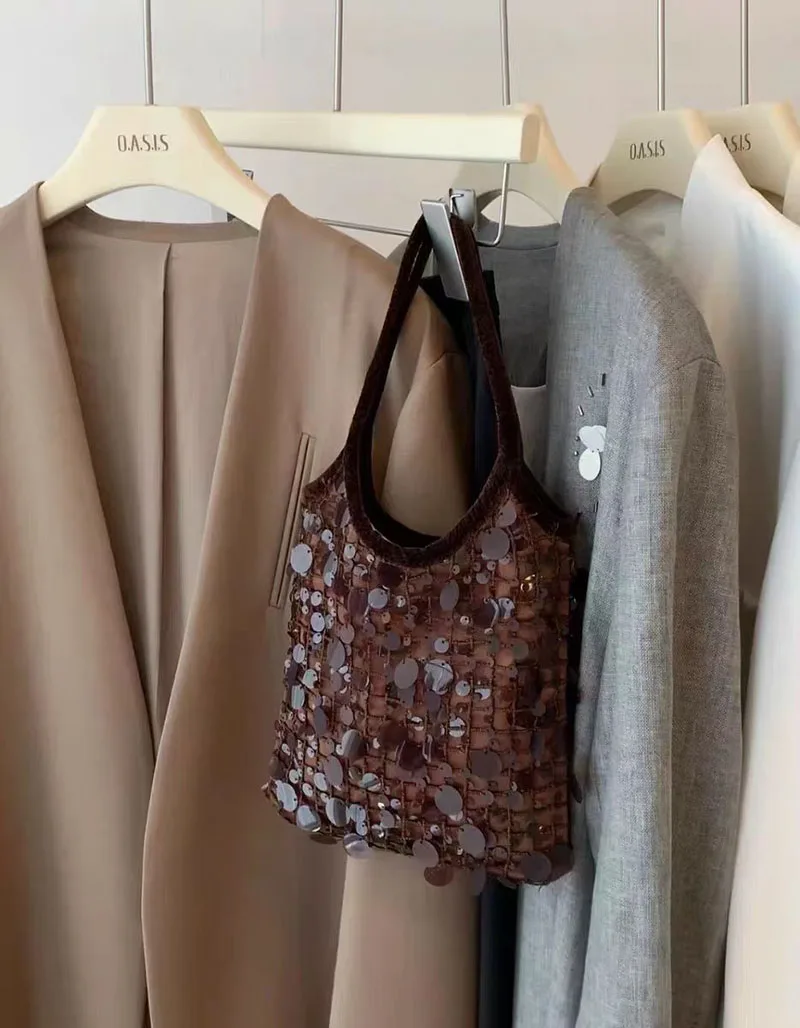 

Сумка на плечо с блестящими пайетками для женщин, блестящая маленькая сумка-ведро, модельерская сумка для покупок