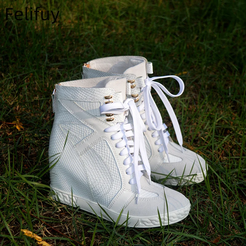 

Women's Boots New Autumn Women Ankle Boots Platform Wedges High Heels Short Boots Top Design Lace Up Patchwork Shoes of Women