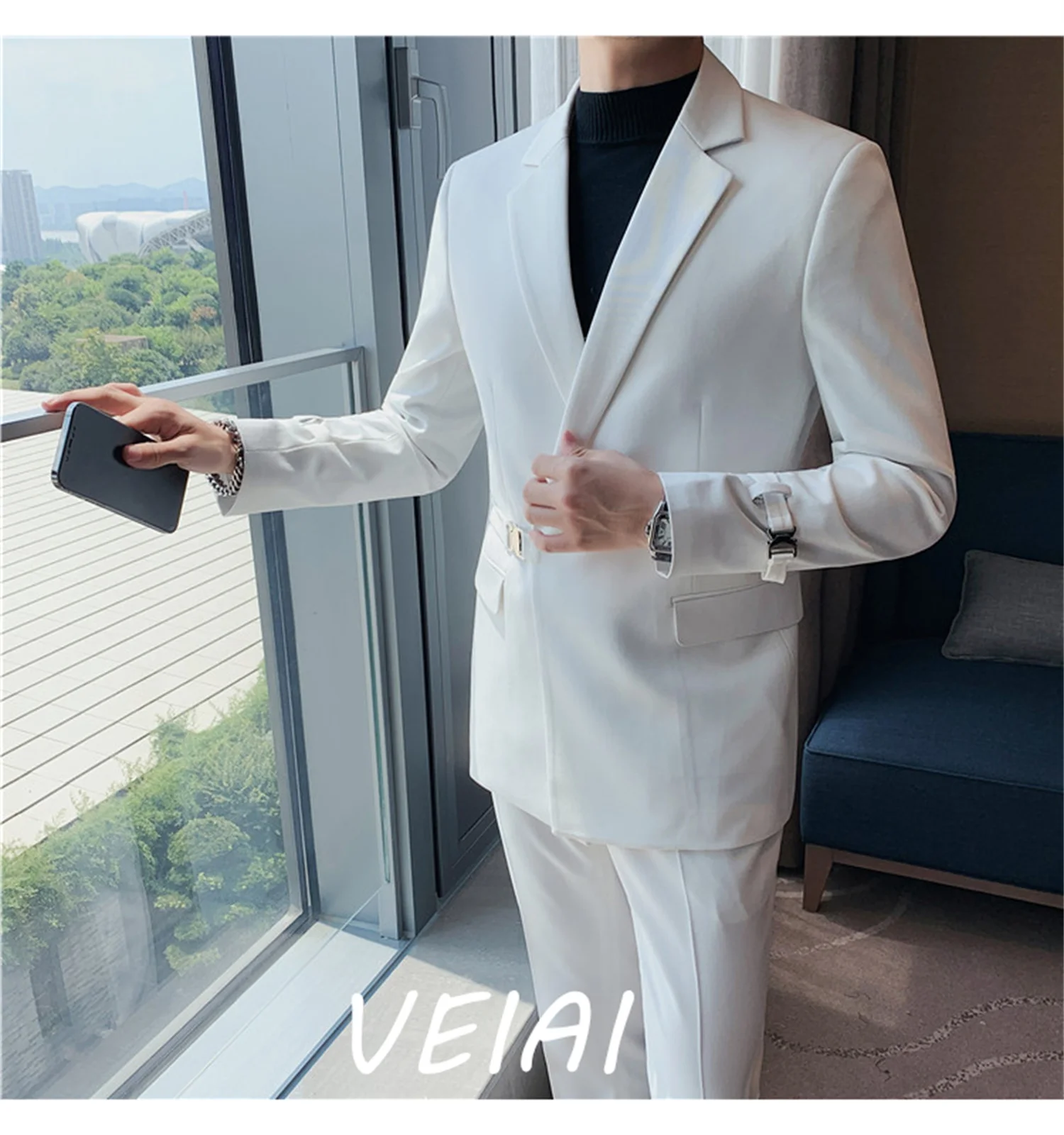 

Мужской пиджак + жилет + брюки по индивидуальному заказу, весенний деловой костюм высокого качества, куртка/мужское свадебное платье жениха, модный приталенный смокинг B