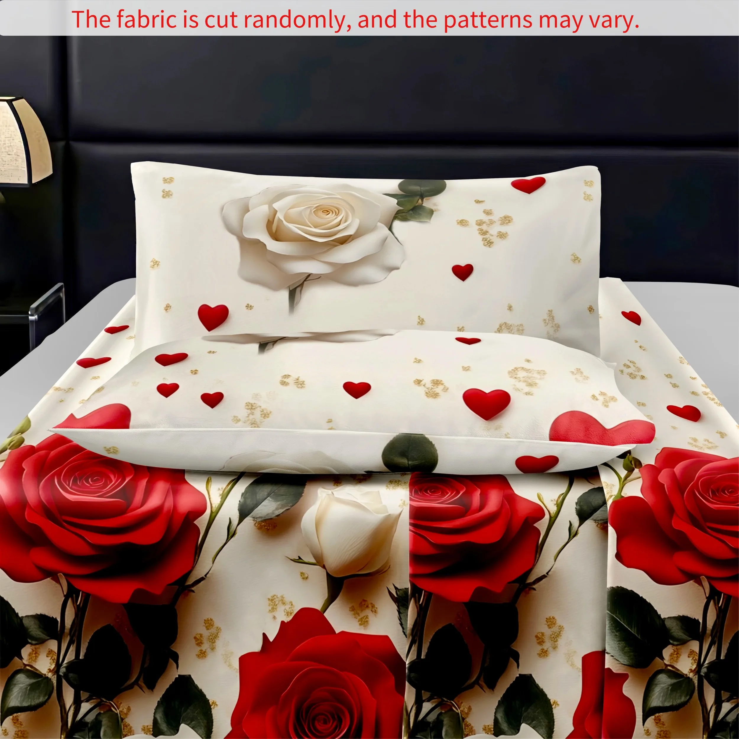Red And White Rose Cluster Romantic Style Bed Sheet And Pillowcase Three-Piece Set 2 Pillowcases+1 Fitted Sheet