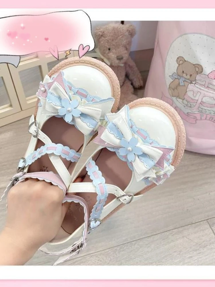 Sweetheart Cute Lolita Bow Shoes Women Summer New Magic Card Sakura Shoes Female Mutant Japanese Style Student Chic Sakura Shoes