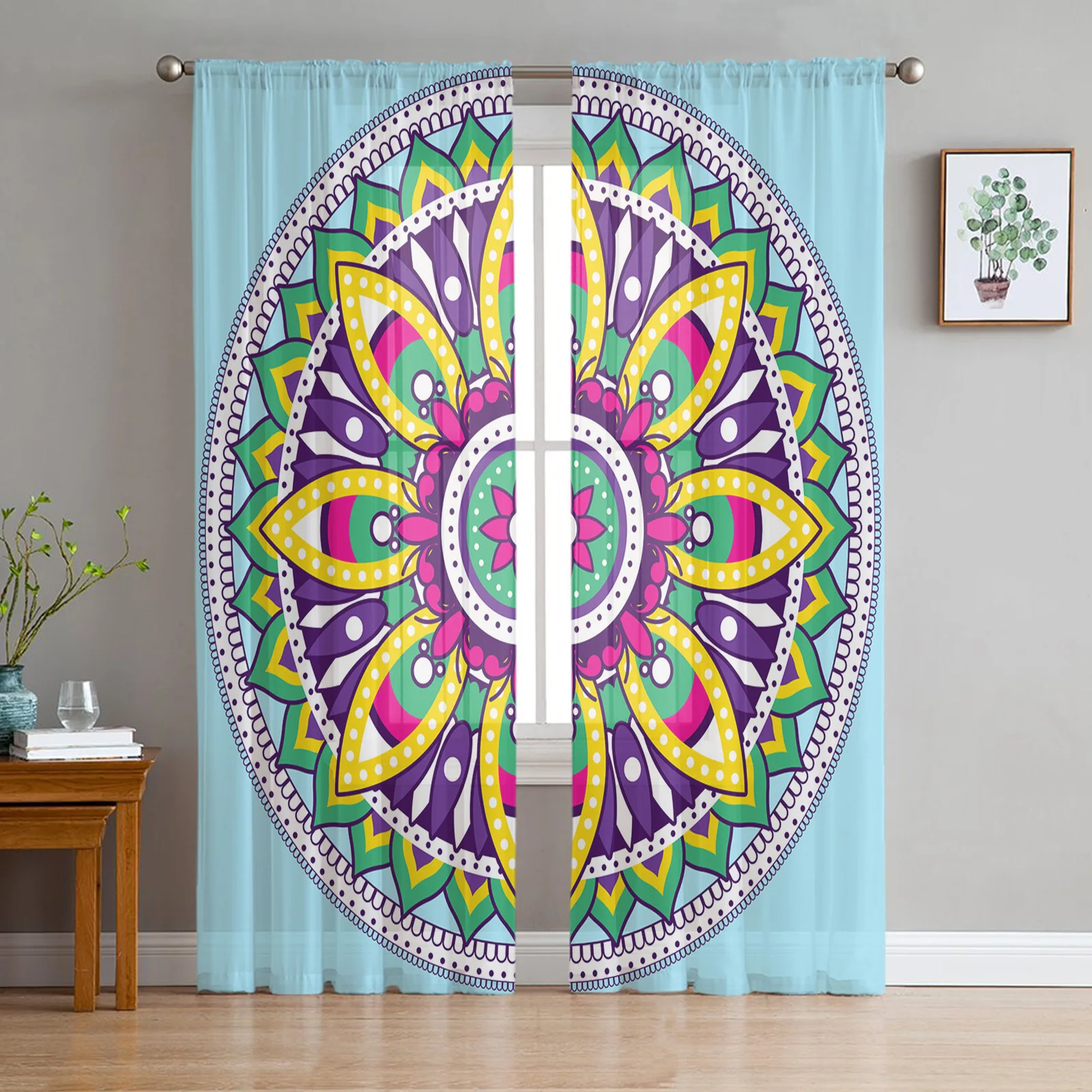 Mandala Flower Psychedelic Curtains Living Room Bedroom Kitchen Decoration Window Voiles Organza Tulle Curtain