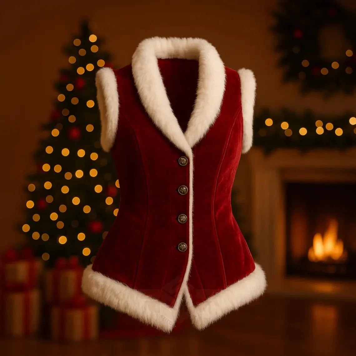 

Custom Made Vintage Gothic Red Velvet Christmas Vest Coat 20th Century Gentlemen Santa Waistcoat Women Vest
