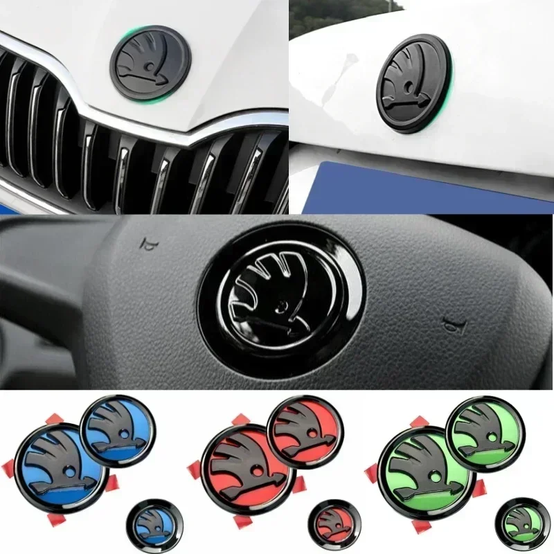 

4 шт. для Skoda Rapid Octavia Fabia Superb 2 3 Yeti Kodiaq Karoq, значок на передний и задний багажник автомобиля, наклейка с эмблемой на руль, наклейки