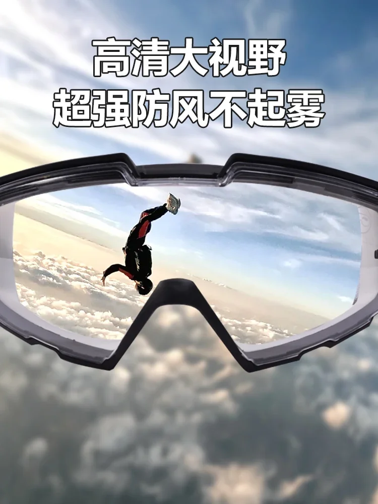 High altitude skydiving goggles equipped with high-end windproof, non fogging, and impact resistant features