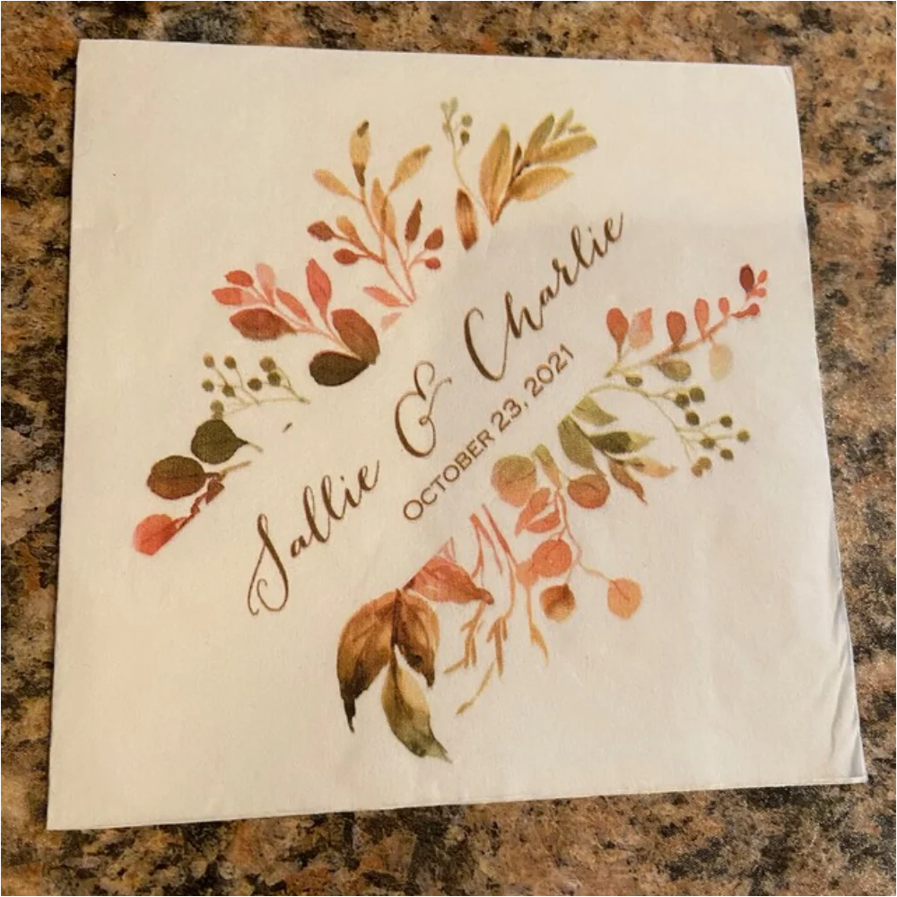 Custom Fall Foliage Napkins, Wedding Cocktail Napkins, Personalized Beverage , Luncheon Napkins, Also Available, 50Pcs