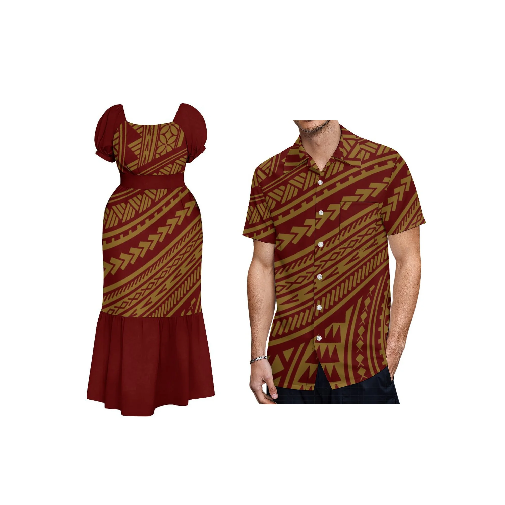 Nuevo Vestido de Mujer con Estampado Polinesio Personalizado, Mangas Abullonadas Cuadradas, Cuello Cuadrado con Cordones, Transpirable, para Vacaciones