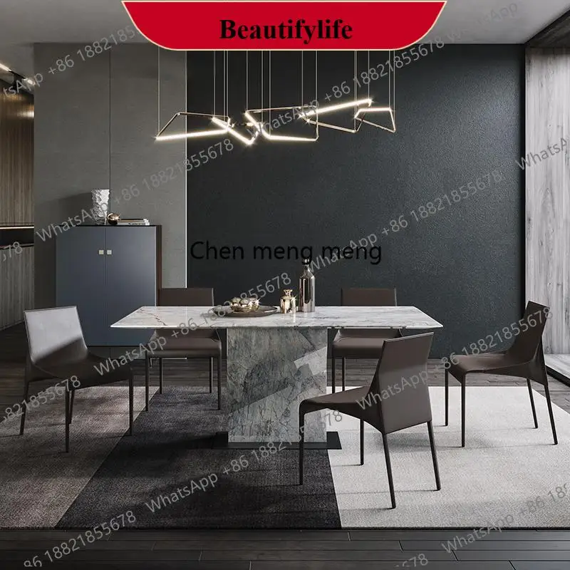 M182 Italian Minimalist Dining Table, Bulgari Marble Rectangular Table Set for Small Home, Easy to Clean, Custom Size & Color