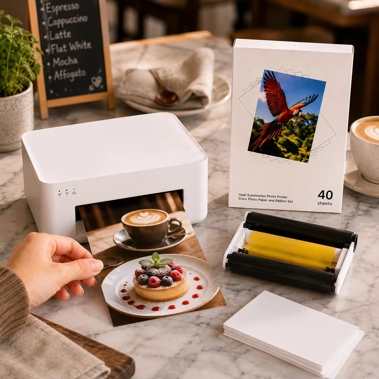 40 Sheets 4x6 Photo Paper and Ribbon Set for Mi 1S Photo Printer, High Gloss Heat Sublimation Instant Refill Kit with Protective