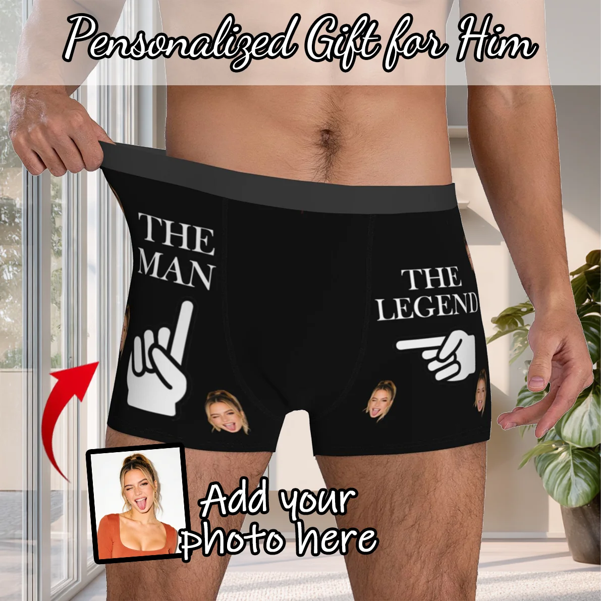 

Персонализированное нижнее белье с фото на заказ, мужские трусы-боксеры, подарок на День святого Валентина для мужа, подарок на годовщину для папы