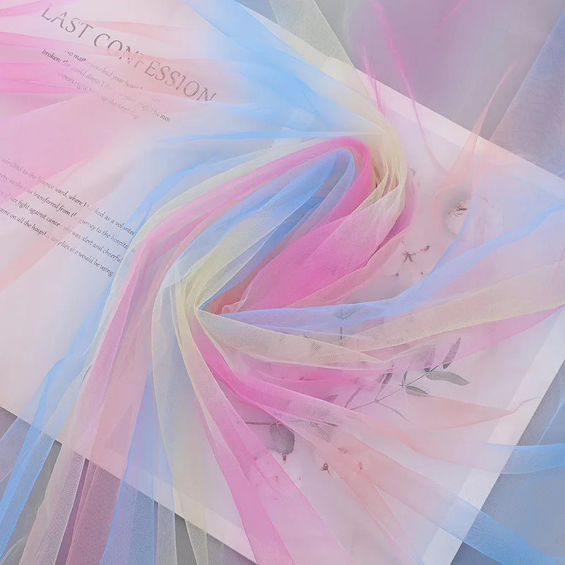 1 Size Soft Skin-friendly Rainbow Gradient Tulle Fabric, Special Mesh Fabric Diy Background Fabric Fashion Fabric Hair Accessori