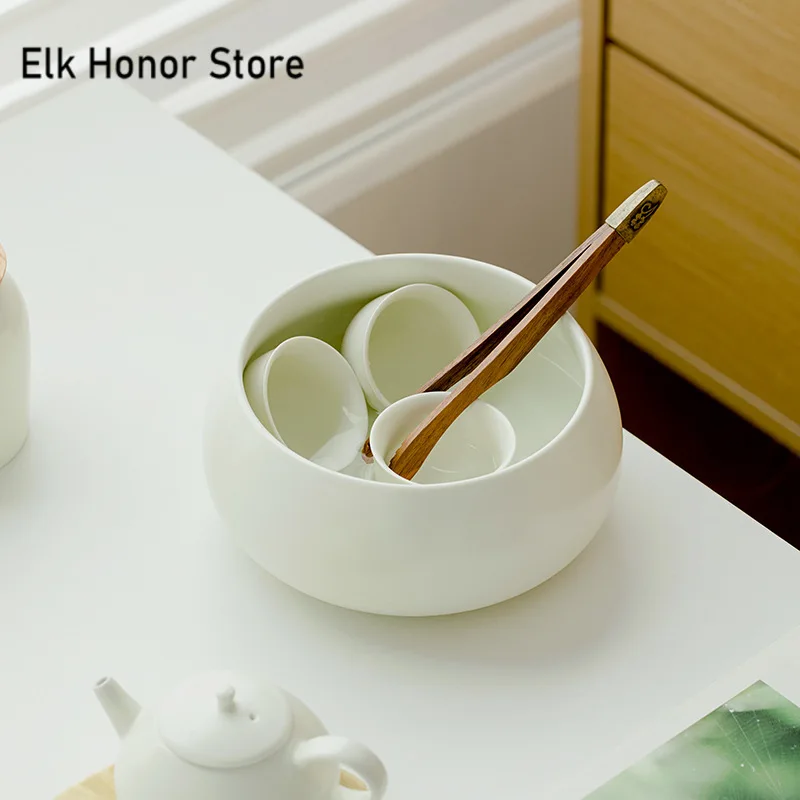 1100ml Cream Yellow Extra Large Ceramic Tea Set Zero Matching Luxury Washing Cup Bowl Writing-brush Washer Chaxi Decoration