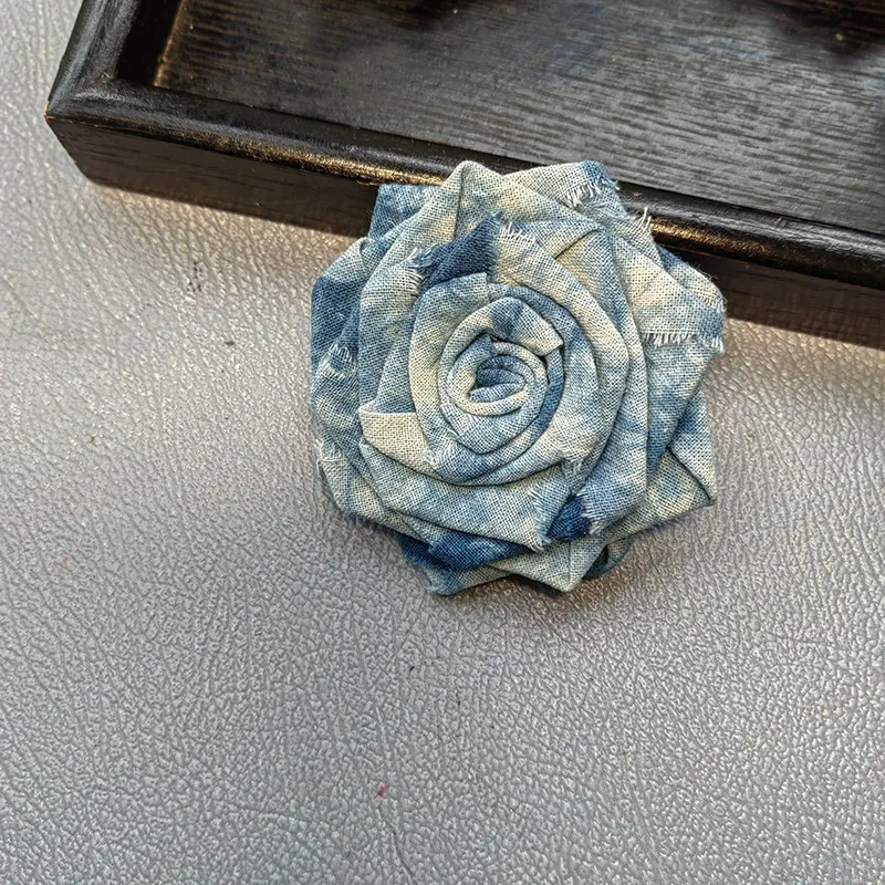 Handmade Blue Tie Dye Vintage Small Fabric Flowers Boho Brooch Hair Accessories Wholesale for Gift Wrapping and Mixed Media Art