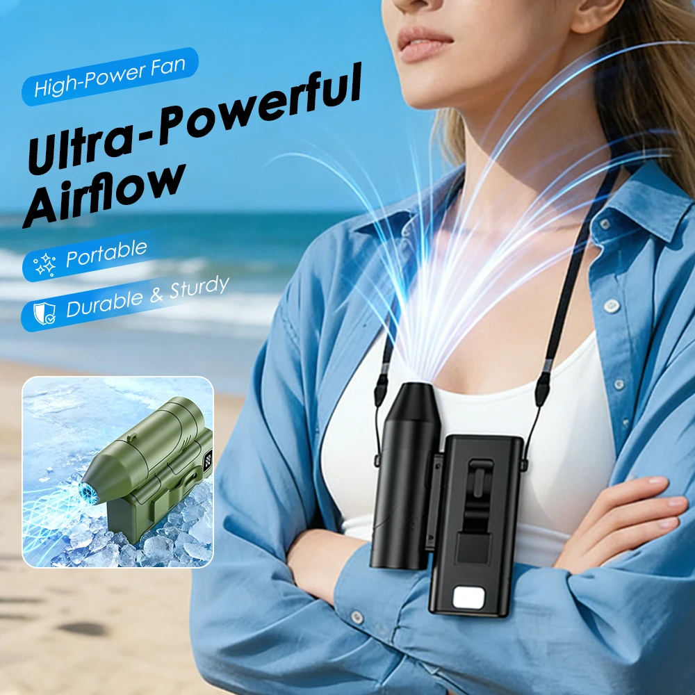 

Compressed Air Duster Cordless Mini Turbo Fan Electric Rechargeable Blower with LED Lighting Hanging Neck Fan Outdoor Camping