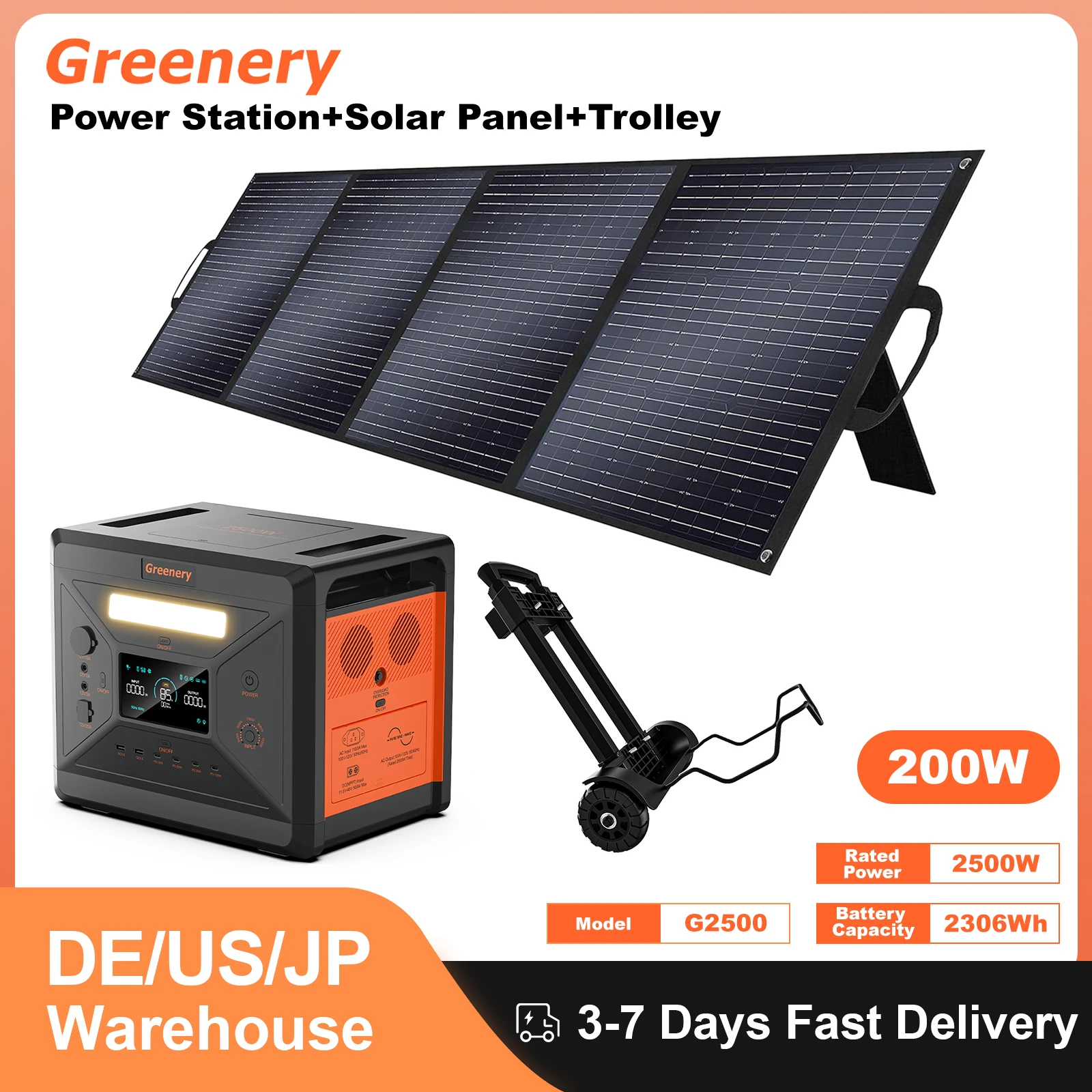 

Greenery Energy Station G2500 Portable Power Accumulator Powerful Solar Charger Emergency Kit Adjustable Trolley Outdoor Camping