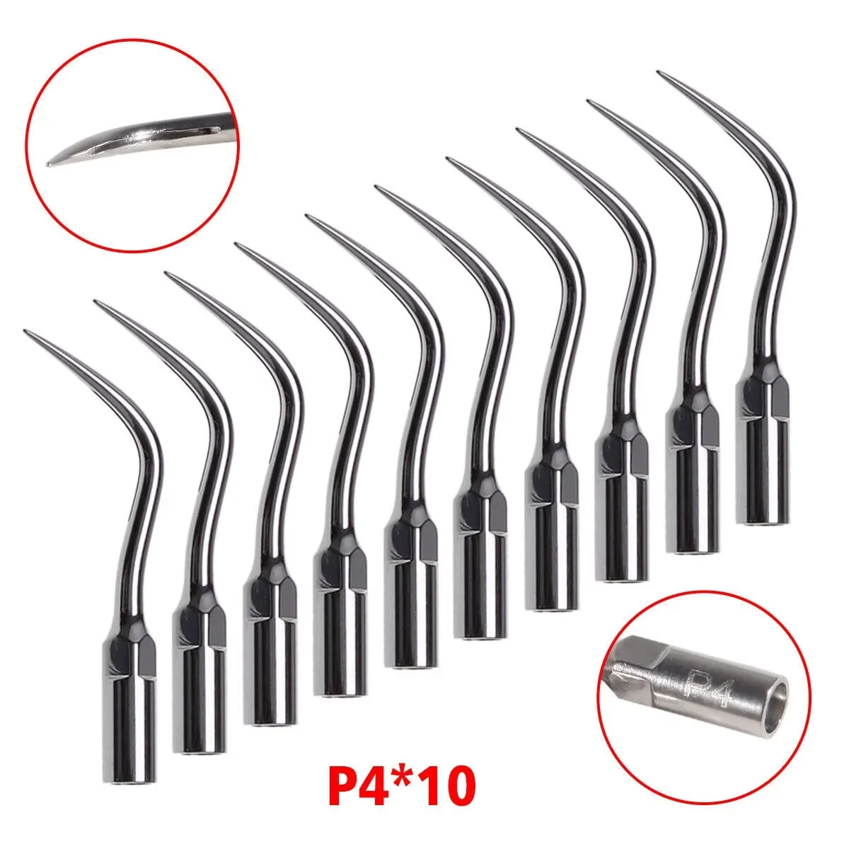 10PCS Dental Ultrasonic Piezon Scaler Scaling Tips P4 Fit EMS WOODPECKER Handpiece