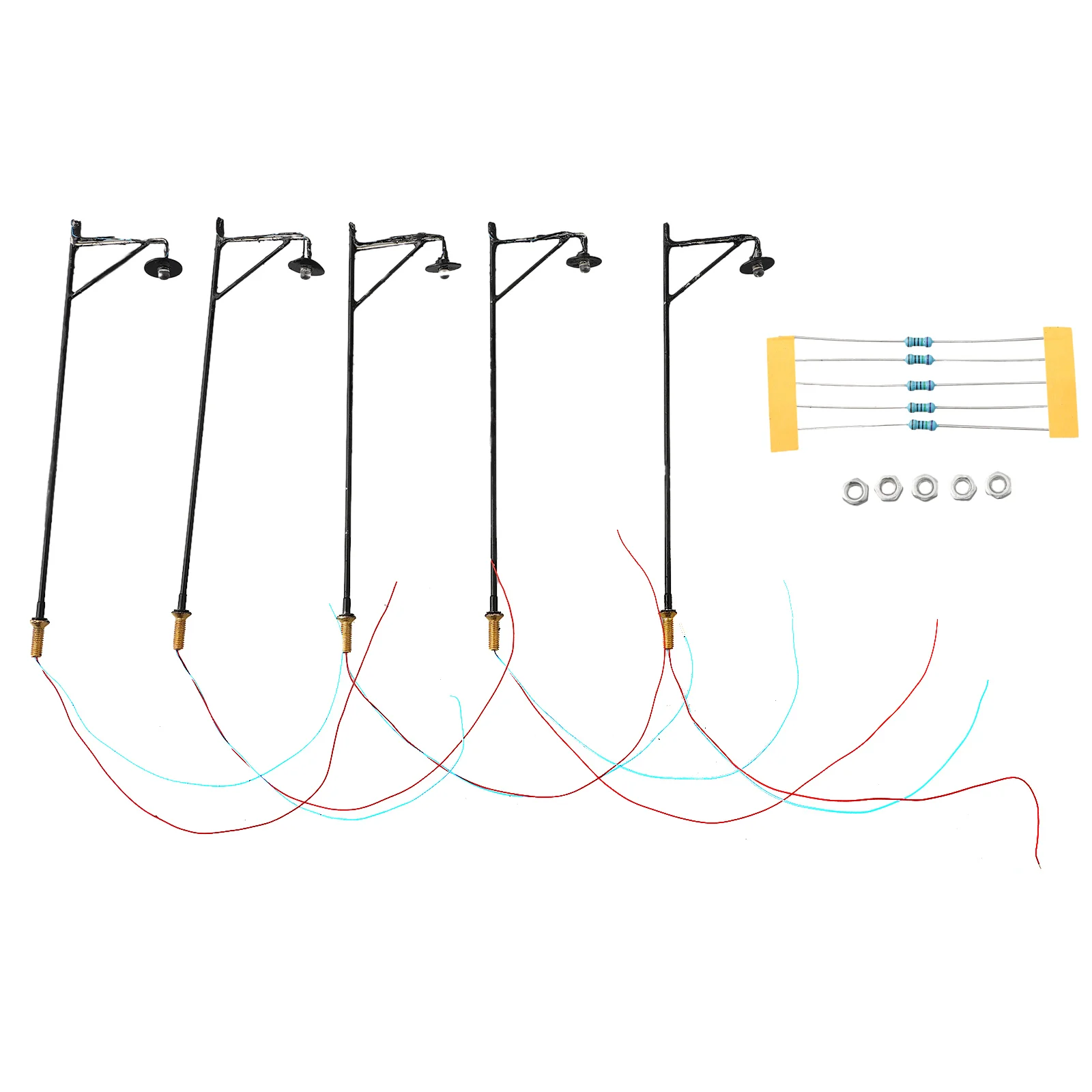 Luz LED Post Resistores para o Caminho Ferroviário, Lâmpadas de Construção Modelo, Decoração Pintada Completa, Escala OO HO, 5PCs