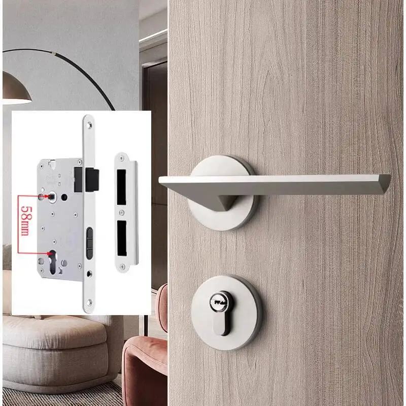 

Room Household Wooden Door Lock, Indoor Bedroom Silent, Nickel Brushed Split Handle