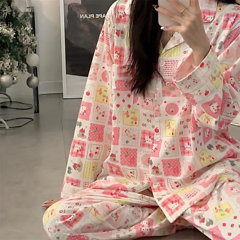 

Sanrio Hello Kitty Pajamas Set Cartoon Women Students Home Outdoor Wearable Long Sleeve Long Pants Spring Autumn New Sleepwear