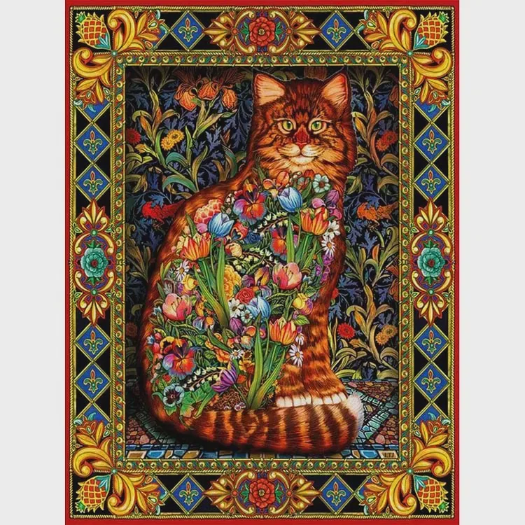 Diamond Painting Medieval Style Ginger Cat With Blooming Flowers Art Wonderful Holiday Present Home Decoration