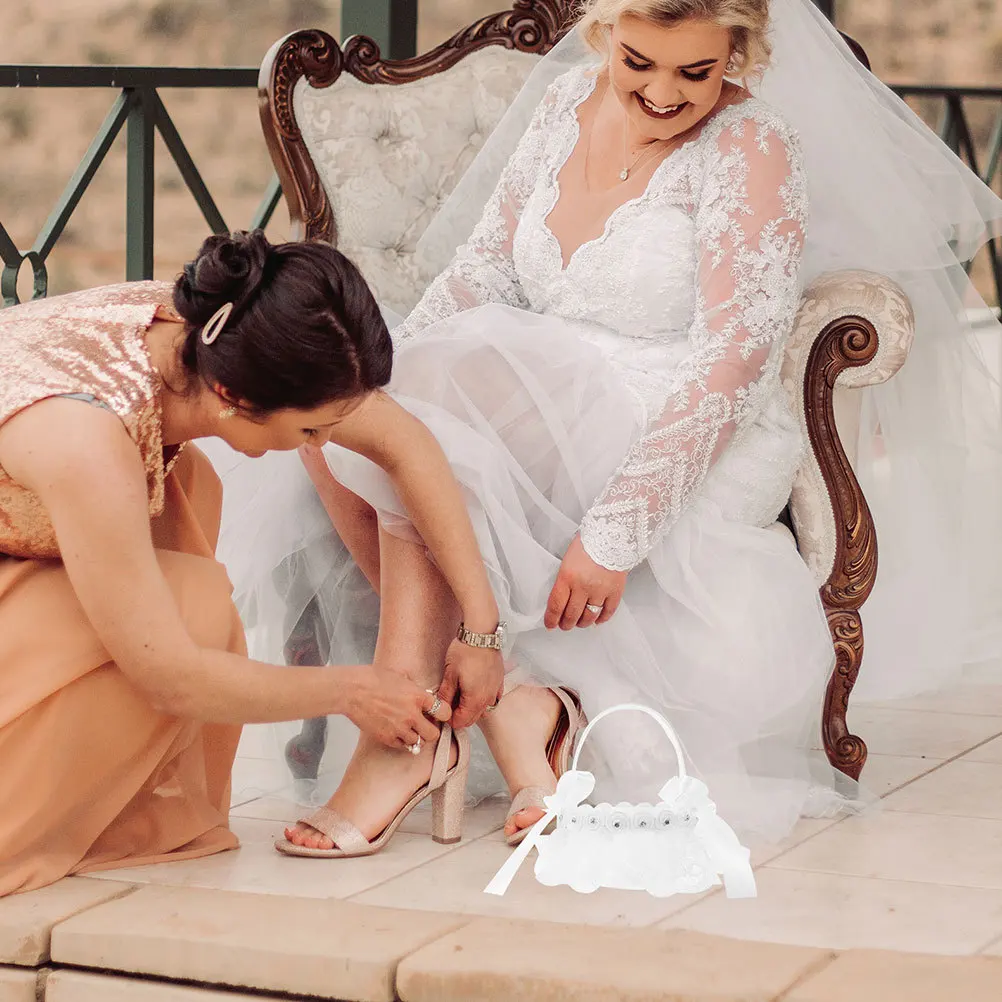 Small Wedding Flower Basket Premium Cloth Plastic Lightweight Petal Collection Handle for Wedding Party Easter Religious