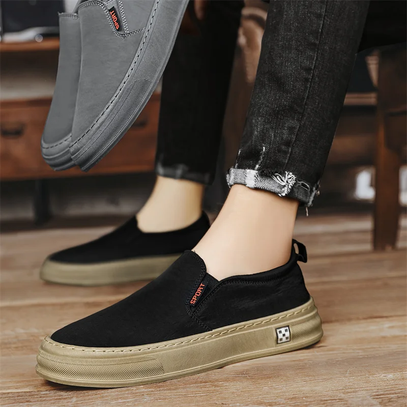 

Обувь для мужчин, повседневные кожаные слипоны, мужские модные легкие кроссовки на плоской подошве, дышащая повседневная обувь на одной ноге для молодых мужчин *