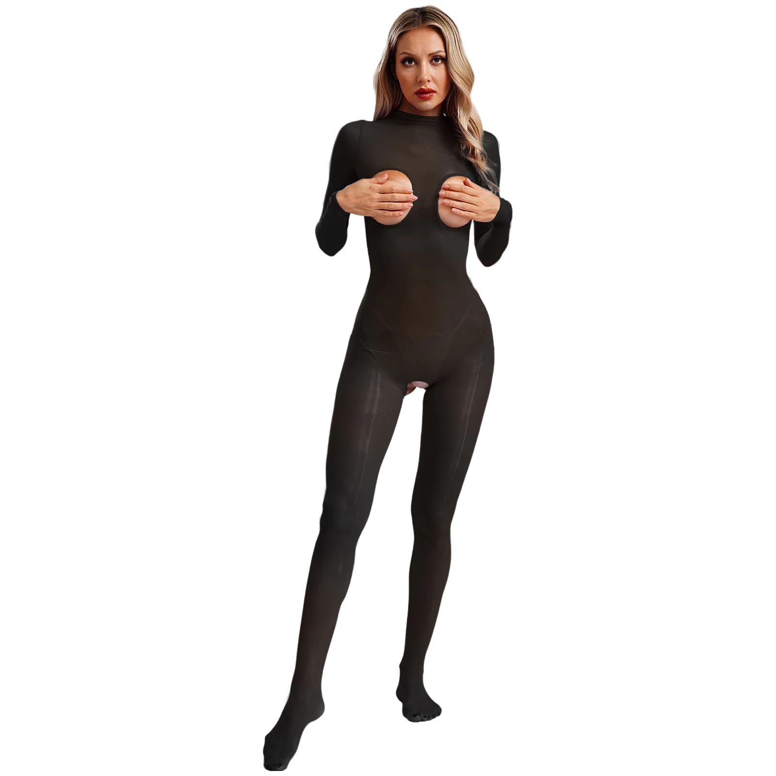 

Lingerie Tempting Body-stocking Women Nipple Exposed Crotch-less Full Length Jumpsuit for Fun Couple Game Nightwear Sleepwear