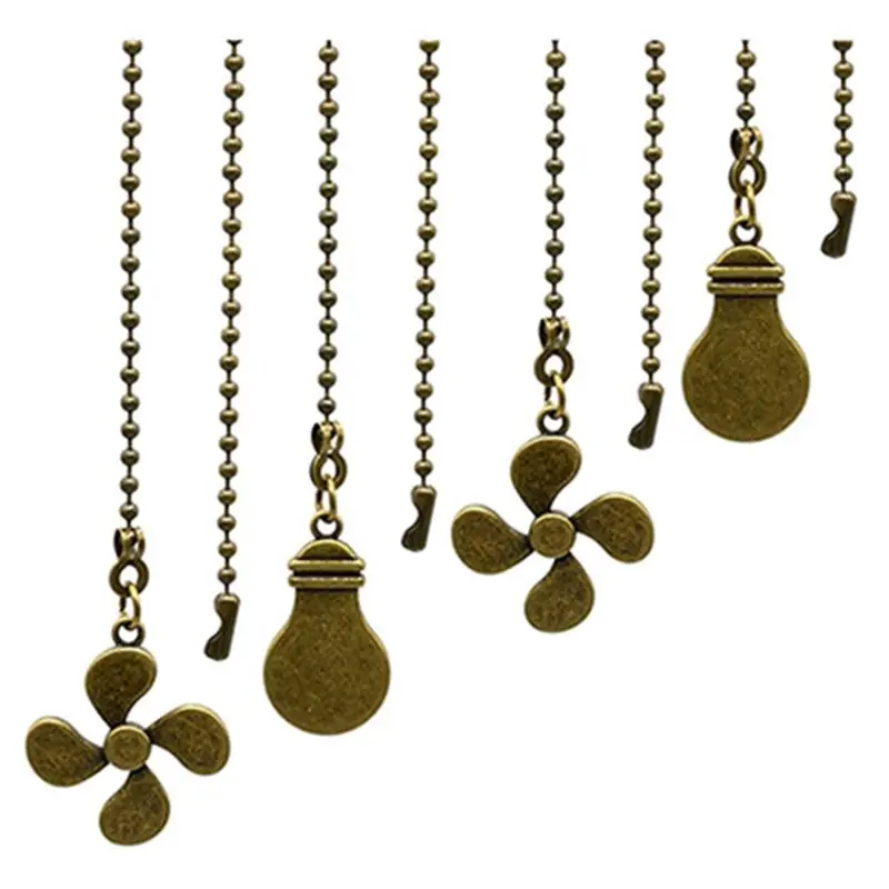 VOFUN-8Pcs Ceiling Fan Pull Chain Set,Bulb And Fan Pattern Pull Chain Extension Fan Pull Chain Pendant 12 Inch(Antique Bronze)