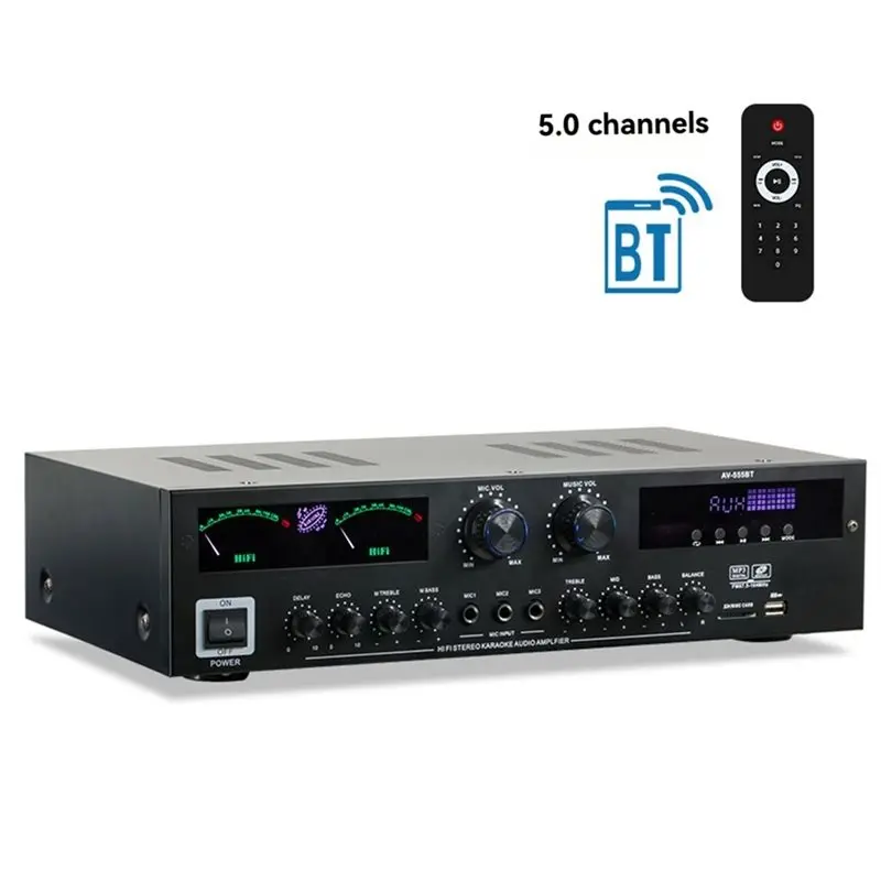 Y47A AV-555BT HiFi Stereo Digital Bluetooth 5.0 Sound Amplifier for Dynamic Screen, 300W Power for Home Car Karaoke Theater EU