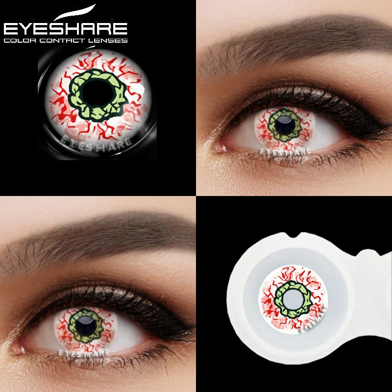 EYESHARE 2 Stück Halloween-Kontaktlinsen, Farbkontakte, schwarz-weiße Kontakte für Augen, Anime-Cosplay-Kontakte, weiße Mesh-Blindlinse
