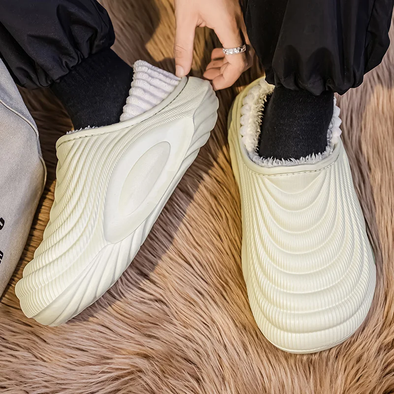 Inverno das mulheres dos homens casal chinelos de algodão quente apartamentos de pelúcia ao ar livre casa interior sapatos quentes antiderrapante casa quarto chinelos de algodão