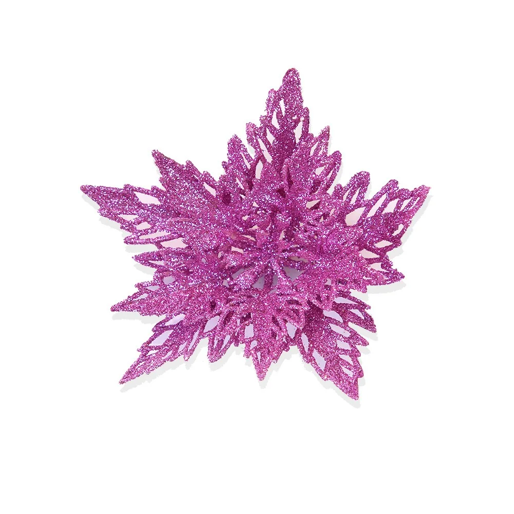 13cm Christmas Glitter Flower Head Sequins Simulation Artificial Poinsettia Flower Handmade Realistic Christmas Tree Decorations