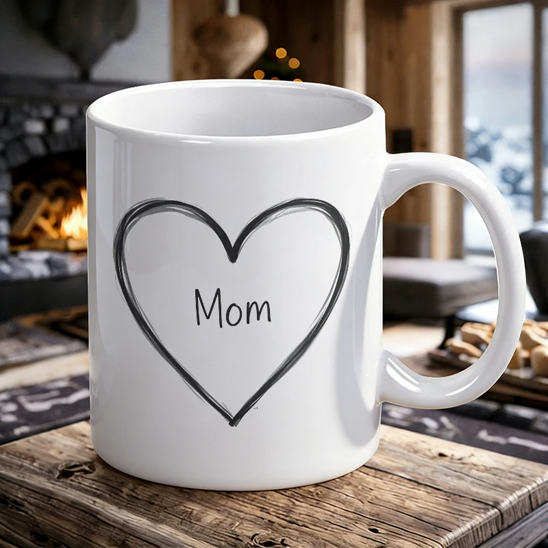 

Cup & Mug Set, Minimalist Hand Drawn Heart Mom Ceramic Mug, Coffee Cup, Milk Cup, Office Tea Cup, Drinking Cup, Gift for Friends