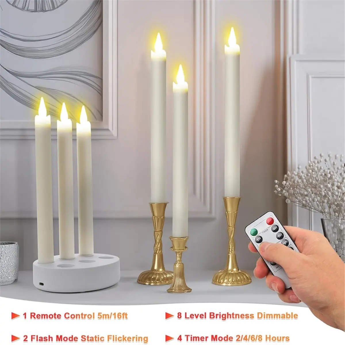 [vend-for]6pcs-led-taper-candles-rechargeable-flameless-taper-candles-with-charging-station-remote-3d-flame-flickering