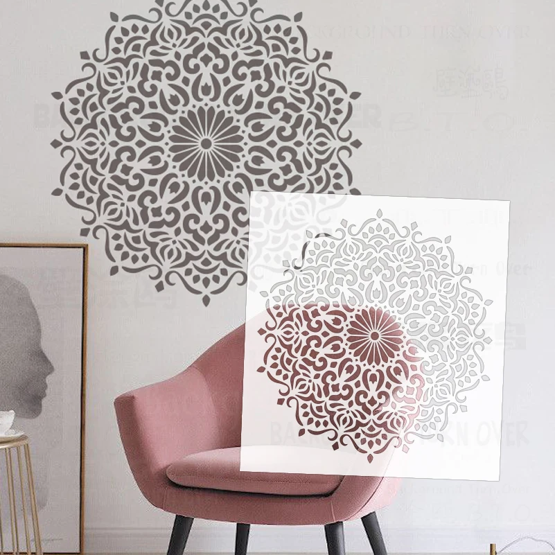 50cm - 90cm Stencil Decor For Painting Plaster Wall Template To Paint Decorative Putty Target Mandala Big Round Flower S493 - view 5