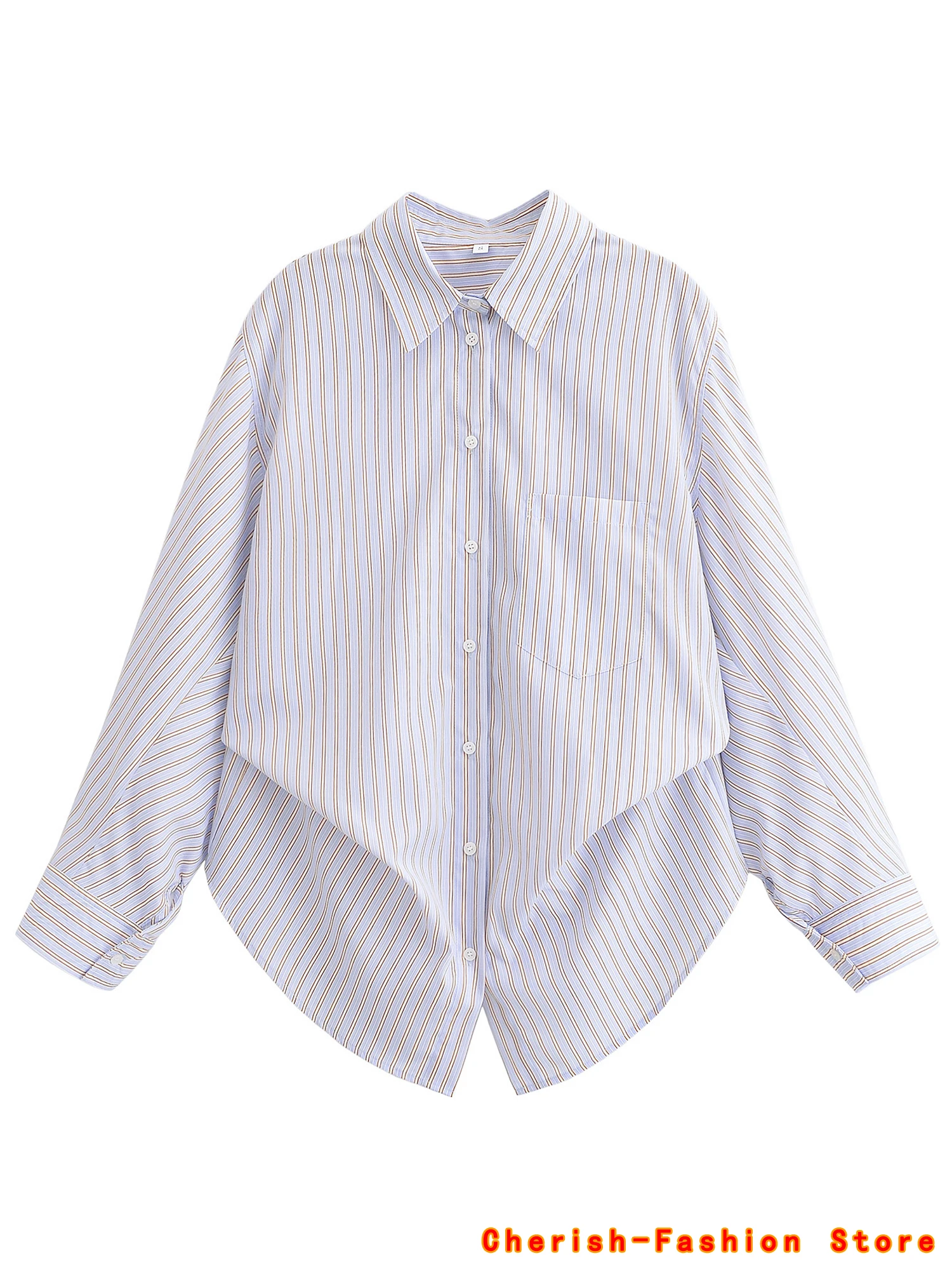 2025 Nuove donne Primavera Estate Camicette Camicie Lady Fashion Casual Manica lunga Turn-down Strisce blu Blusas Top