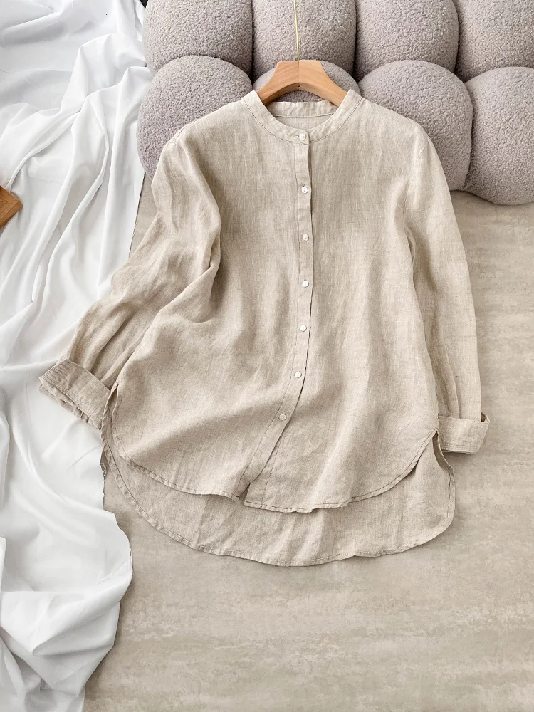 Gola de linho retrô de alta qualidade irt feminino primavera outono japonês Sle simples artístico solto emagrecimento midi algodão linho...