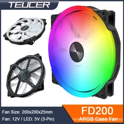 TEUCER FD200 200mm ARGB Computer Case Fan 5V 3PIN LED Cooling Fans Desktop PC Case Accessories