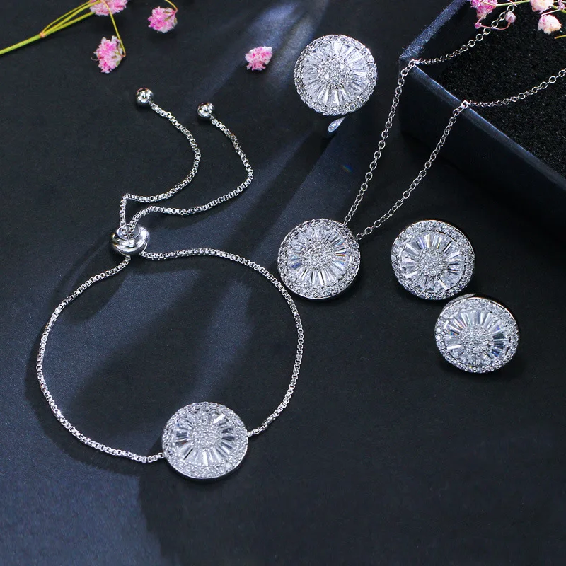 

Korean version of popular fashion necklace, gift jewelry, micro-set zircon necklace, earrings, bracelet, ring set.