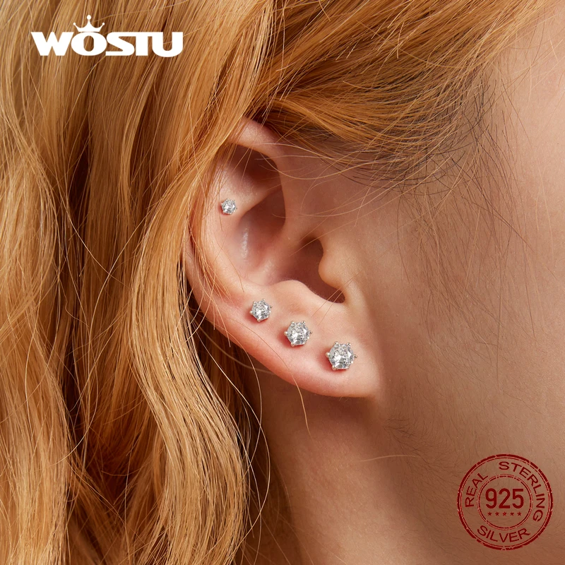 WOSTU 925 Sterling Silver Dazzling CZ Zircon Stud Earrings For Women Girl Girlfriend Daily Jewelry Gift CTE166