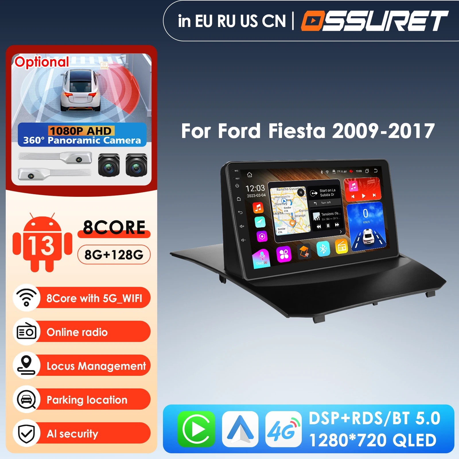 

9inch QLED Screen 2din Android Car Radio Multimedia Video Player for Ford Fiesta 2009 - 2017 GPS Navi Carplay Auto 4G LTE RDS AI