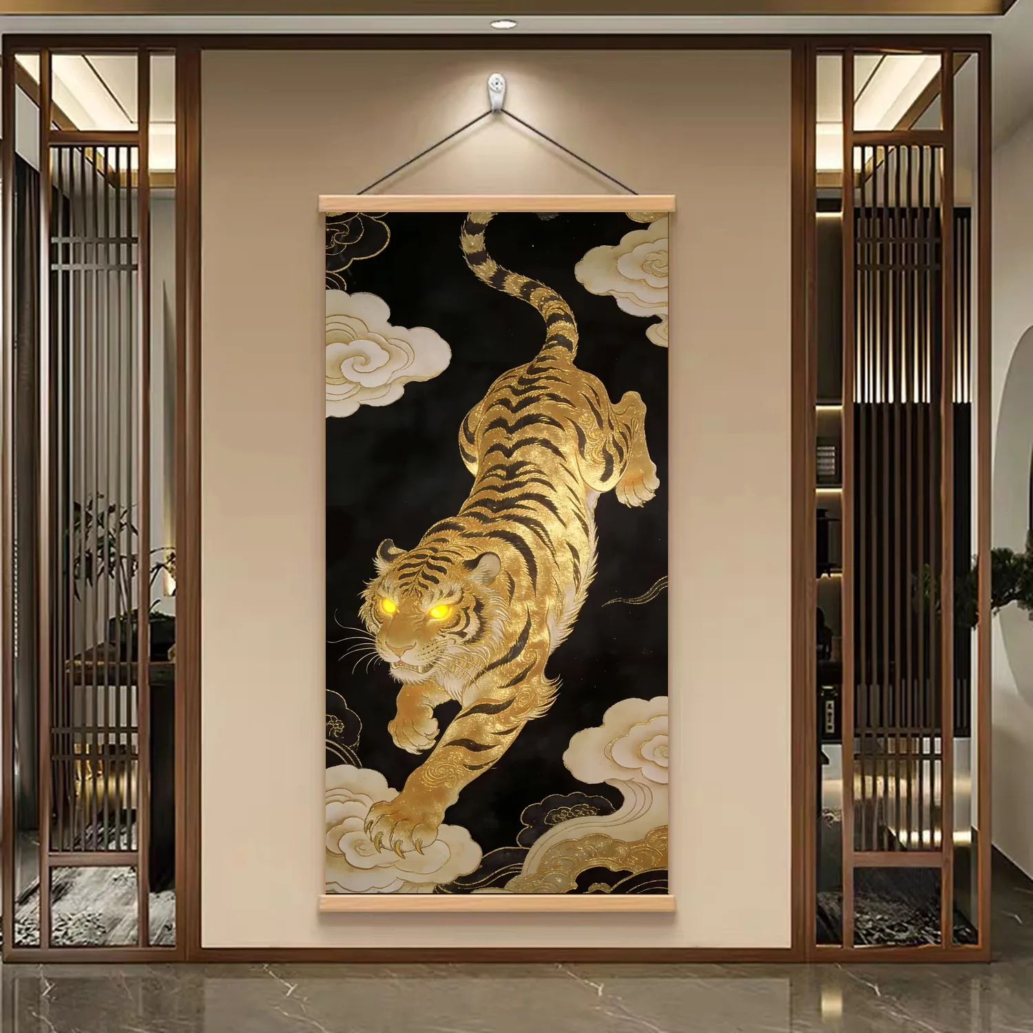 VIKAMA Tiger Canvas Wall Art Wood Frame Luxury Feng Shui Decor for Living Room Office Home Waterproof