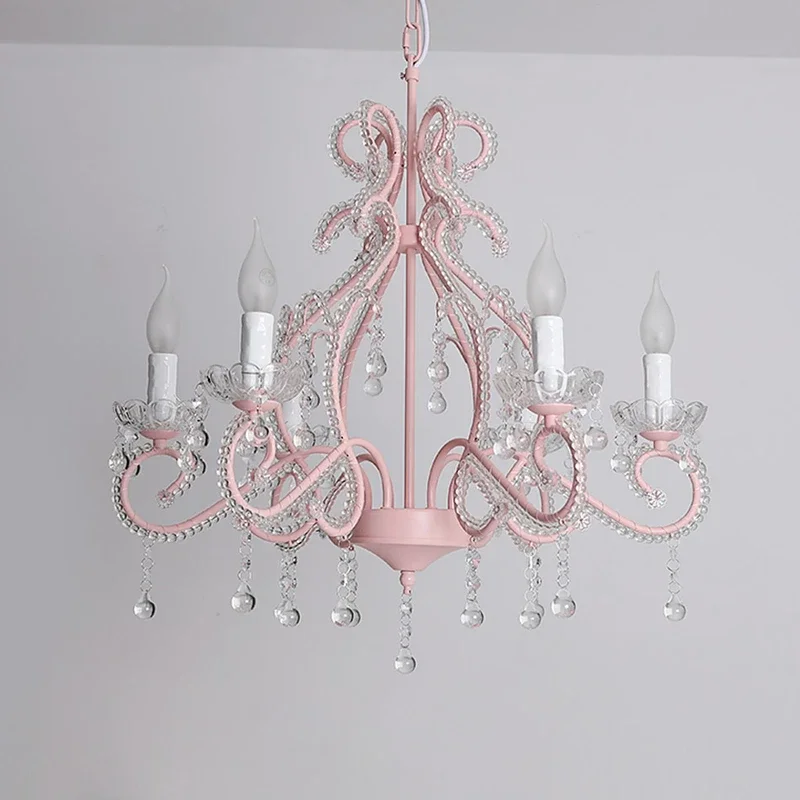 Pink Crystal Chandelier In Daughter'S Room Princess Cute Chandeliers Bedroom Hanging Lighting Girls Room Lamp Holder