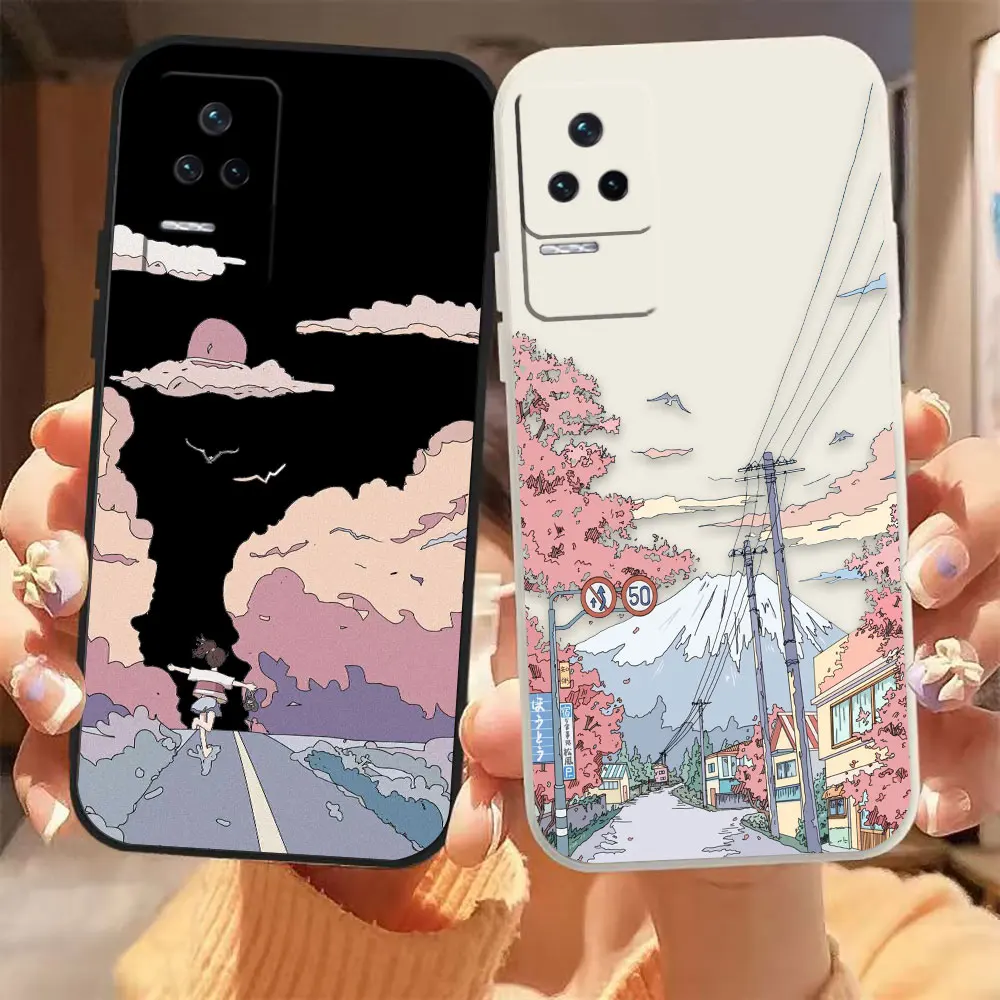 Sunset Cherry Blossoms Country Road Phone Case For Redmi K60 K40S K40 K30 K30S K20 12C 12 10C 10 9A Pro 4G 5G Gaming Case Fundas