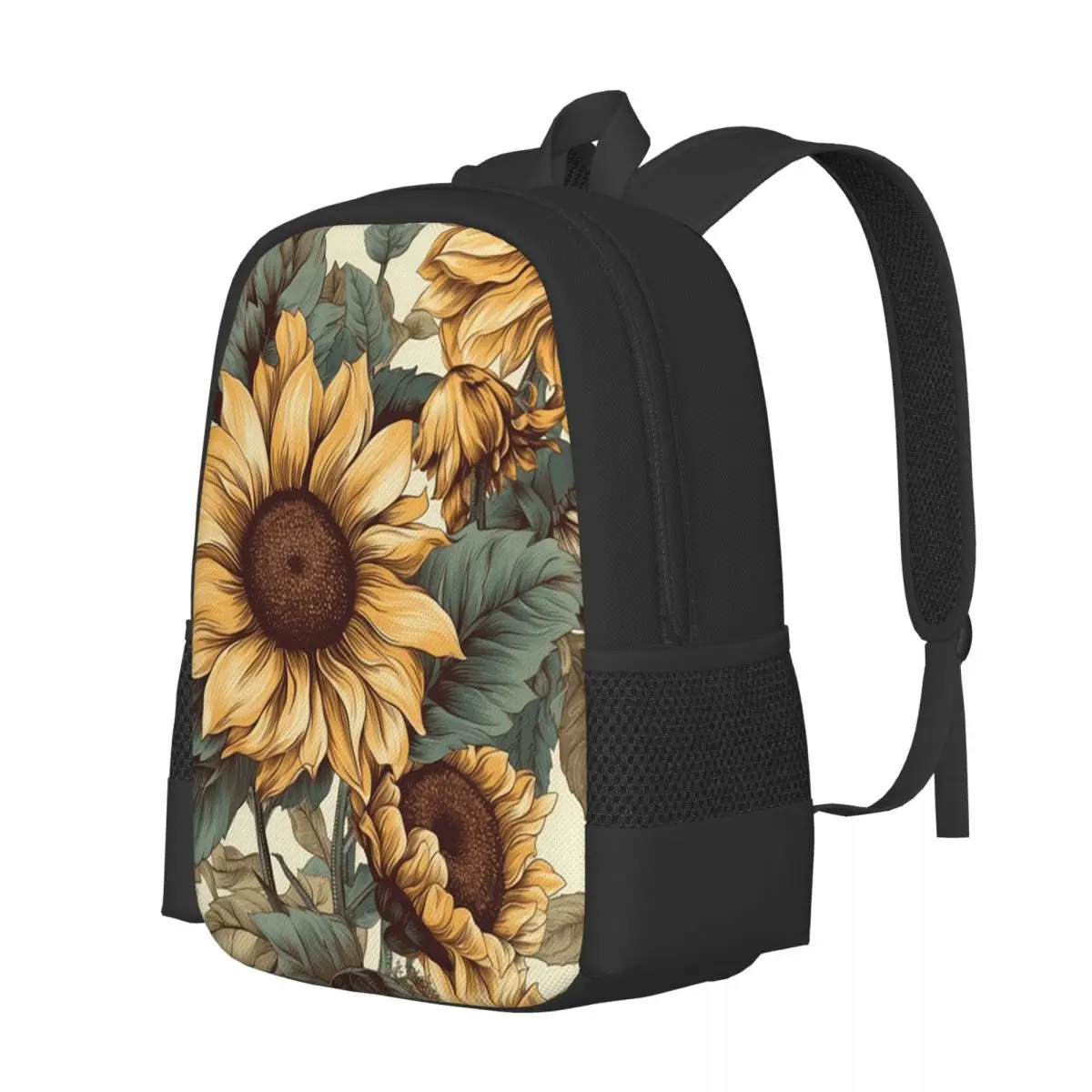 Golden Sunflower Cluster Vintage Botanical Drawing Student Backpack School Bag Hiking Travel Daypack for Bookbag Shoulder Bags