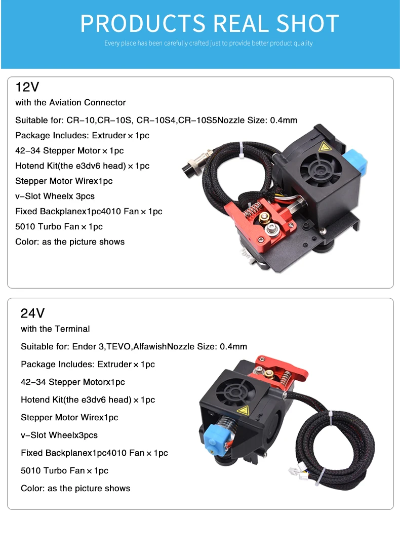 Imagem -05 - Direct Drive Extrusora Kit Hotend Conjunto com Polia Turbo Fan Extrusora Upgrade Ender Cr10 Cr-10s s4 s5 Tevo 12v 24v Mk8